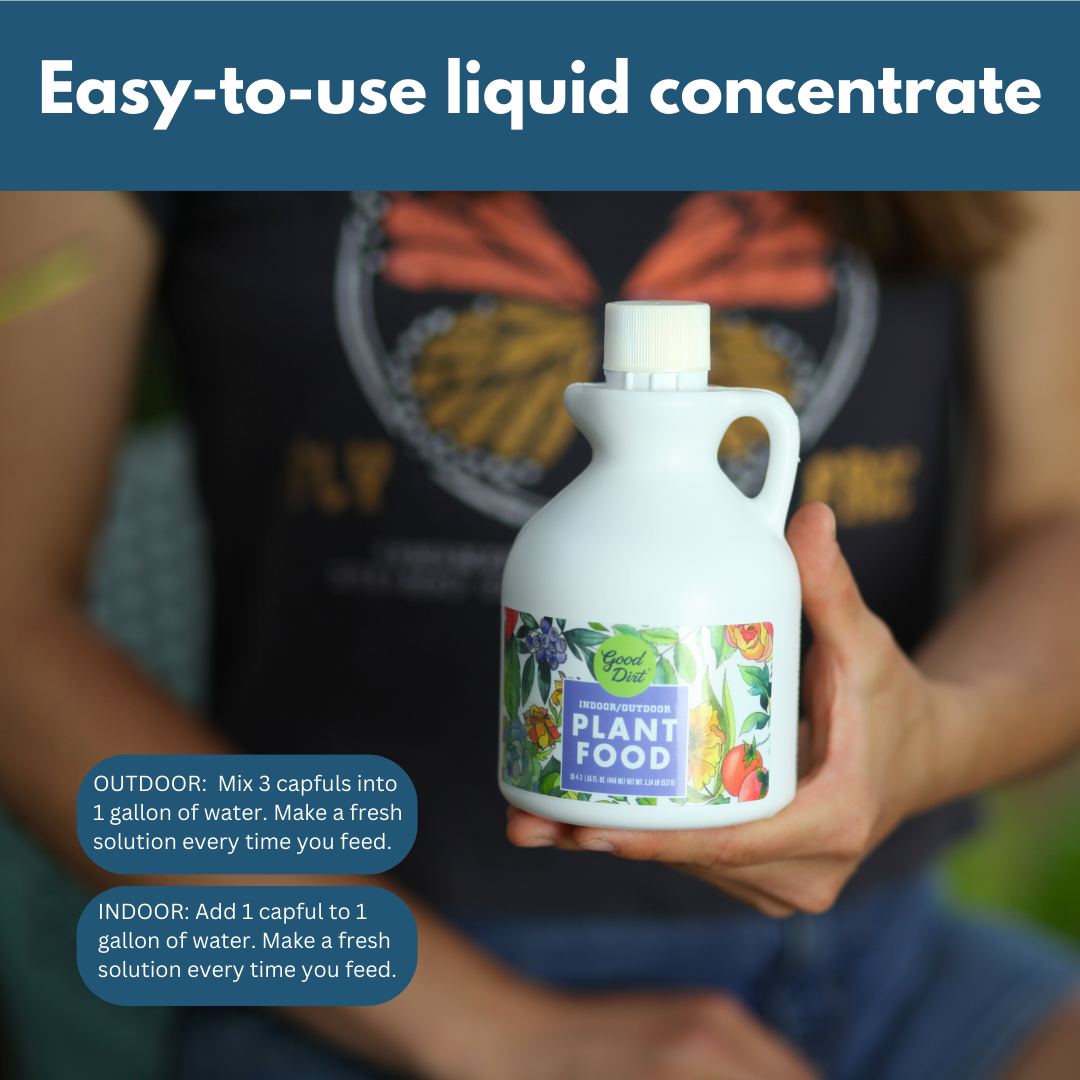 Easy to use liquid concentrate. Outdoor: mix 3 capfuls into 1 gallon of water. Make a fresh solution every time you feed. Indoor: Add 1 capful to 1 gallon of water. Make a fresh solution every time you feed.